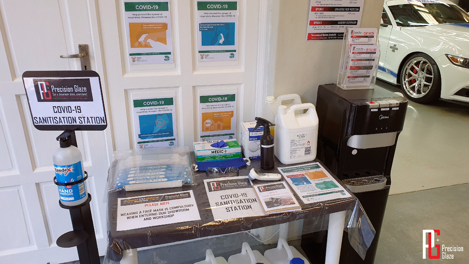 Covid-19 Sanitisation Station at Precision Glaze Sandton.